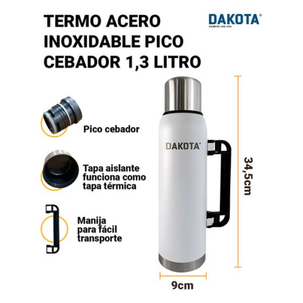 Termo Acero Inoxidable Pico Cebador Dakota 1.3l Color Blanco - Imagen 2