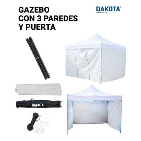 Gazebo Dakota Gz33p4 3x3 Autoarmable Paredes + Puerta + Estacas + Bolso - Color Blanco - Imagen 3