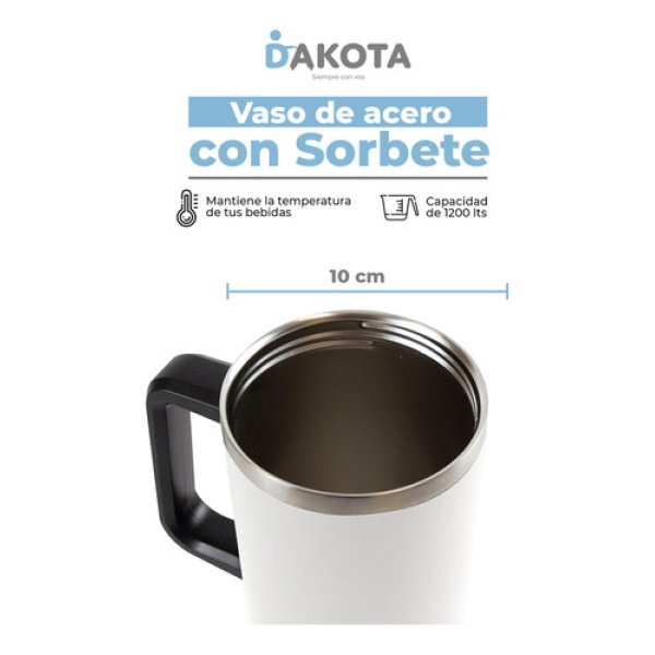 Vaso Térmico 1.2lt Dakota Acero Inoxidable Con Tapa Sorbete Color Blanco - Imagen 3