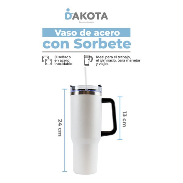 Vaso Térmico 1.2lt Dakota Acero Inoxidable Con Tapa Sorbete Color Blanco - Imagen 2