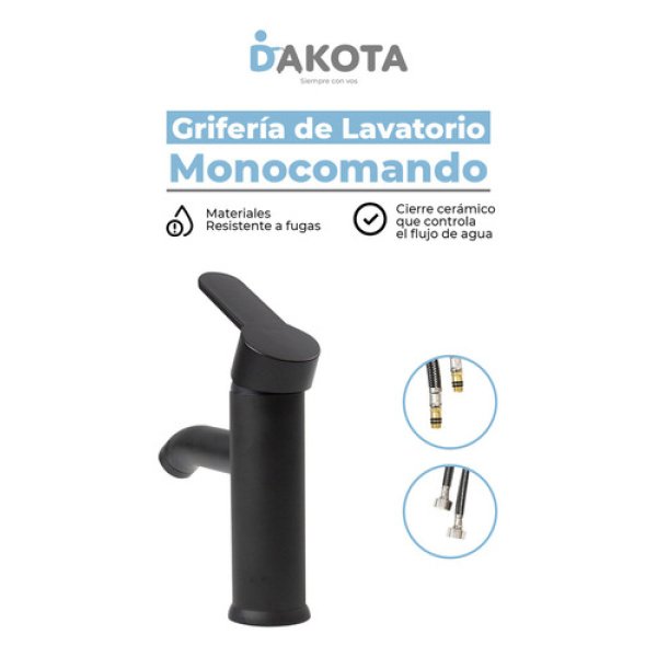 Grifería De Baño Vanitory Dakota Canilla Monocomando Baja  Color Negro - Imagen 4