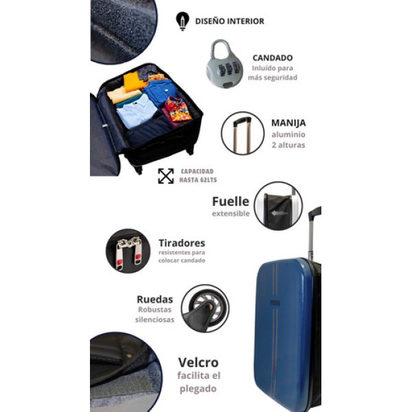 Valija Plegable 24 Monobag By Dakota Grande 62lts Ruedas Deluxe Color Azul - Imagen 7