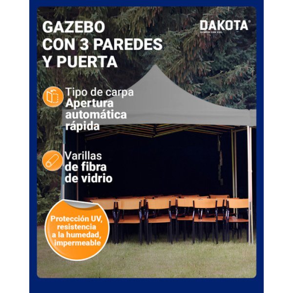 Gazebo Dakota Gz33p4 3x3 Autoarmable Paredes + Puerta + Estacas + Bolso - Color Blanco - Imagen 4
