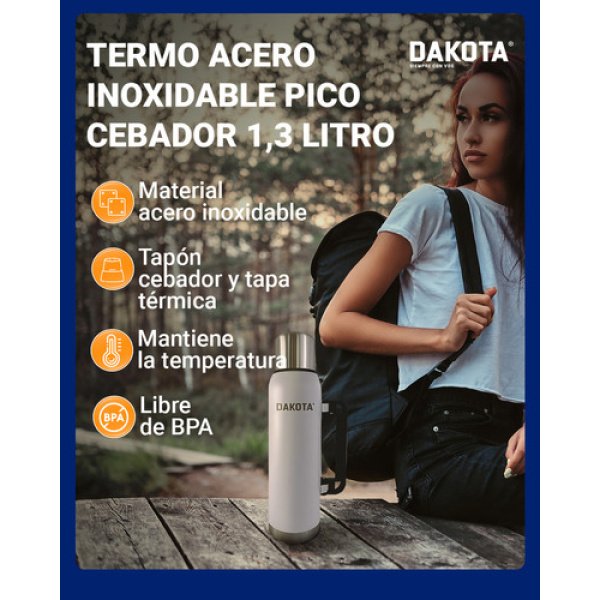 Termo Acero Inoxidable Pico Cebador Dakota 1.3l Color Blanco - Imagen 6