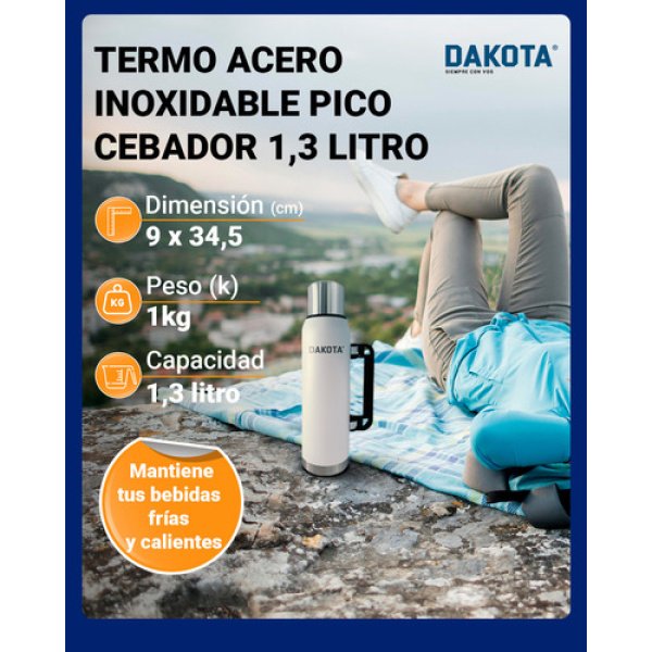 Termo Acero Inoxidable Pico Cebador Dakota 1.3l Color Blanco - Imagen 3
