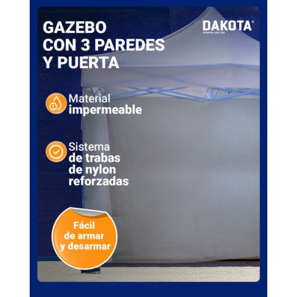 Gazebo Dakota Gz33p4 3x3 Autoarmable Paredes + Puerta + Estacas + Bolso - Color Blanco - Imagen 6