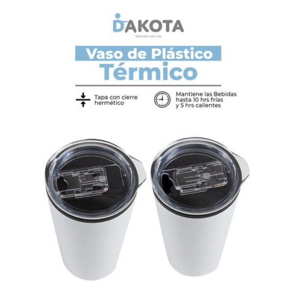 Vaso Térmico 400ml Dakota Acero + Plástico Con Tapa Frio Calor Color Blanco - Imagen 5