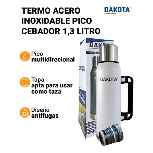 Termo Acero Inoxidable Pico Cebador Dakota 1.3l Color Blanco - Imagen 5