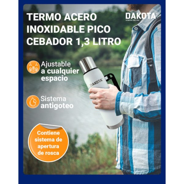 Termo Acero Inoxidable Pico Cebador Dakota 1.3l Color Blanco - Imagen 4
