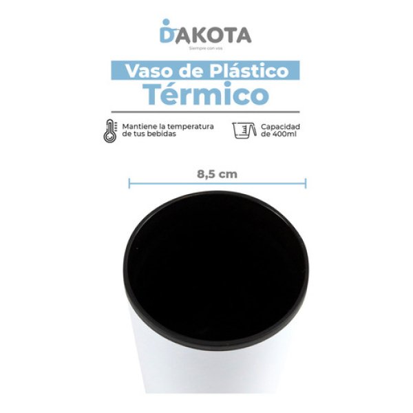Vaso Térmico 400ml Dakota Acero + Plástico Con Tapa Frio Calor Color Blanco - Imagen 3