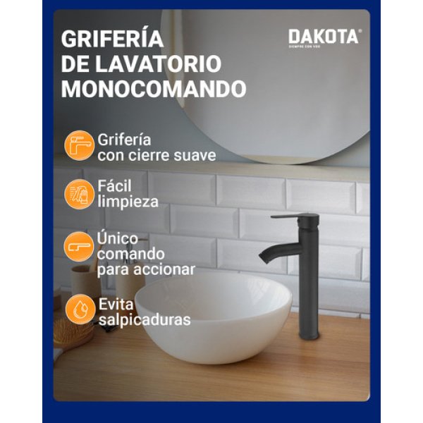 Grifería De Baño Dakota Canilla Monocomando Alta Color Negro - Imagen 6