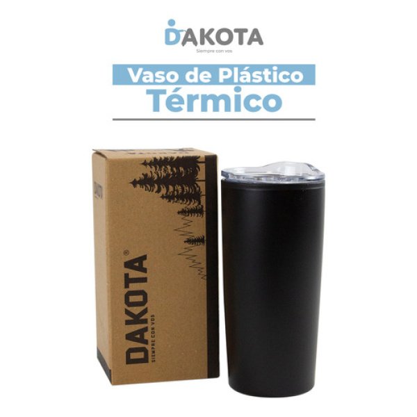 Vaso Térmico 400ml Dakota Acero + Plástico Con Tapa Frio Calor Color Negro - Imagen 7