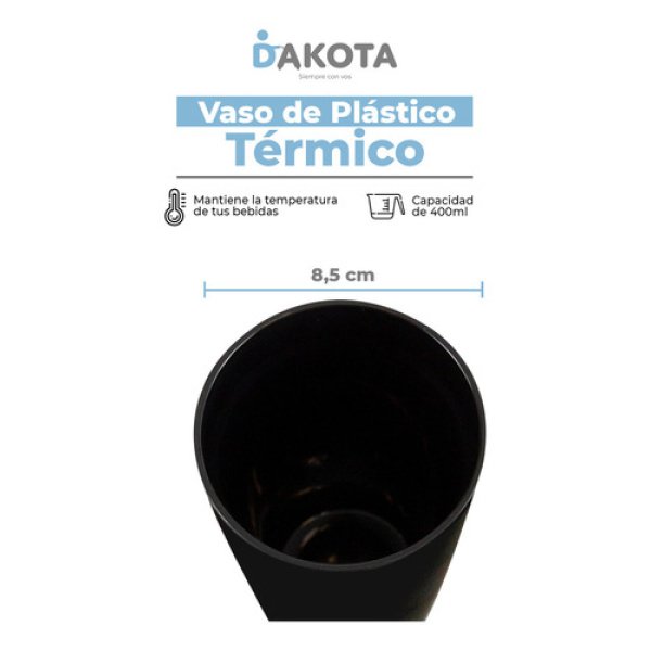 Vaso Térmico 400ml Dakota Acero + Plástico Con Tapa Frio Calor Color Negro - Imagen 3