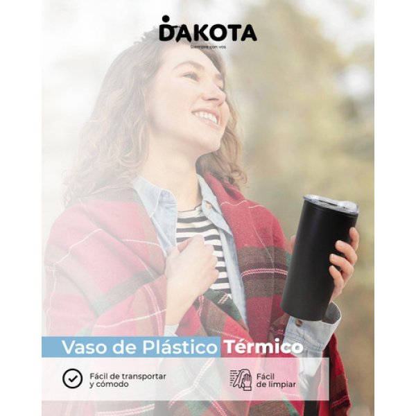 Vaso Térmico 400ml Dakota Acero + Plástico Con Tapa Frio Calor Color Negro - Imagen 6