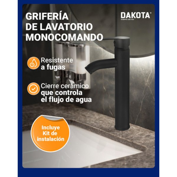 Grifería De Baño Dakota Canilla Monocomando Alta Color Negro - Imagen 3