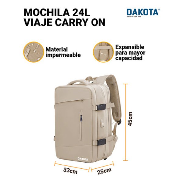 Mochila Viaje Carry On 24l Monobag Outdoor Modelo Mg Color Marrón Claro Lisa 24 L - Imagen 2