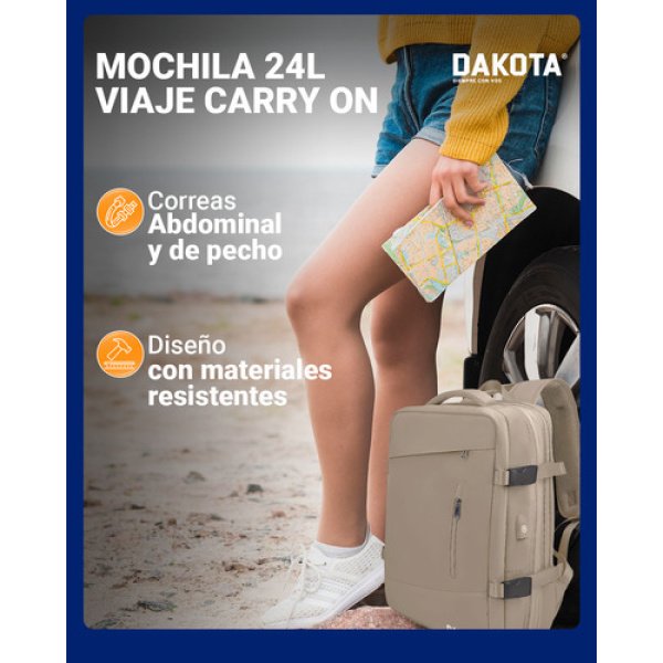 Mochila Viaje Carry On 24l Monobag Outdoor Modelo Mg Color Marrón Claro Lisa 24 L - Imagen 6