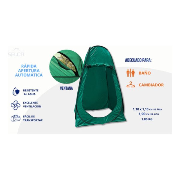 Carpa Baño Vestidor Autoarmable Playa Dakota 110x110x190cm Color Verde - Imagen 3