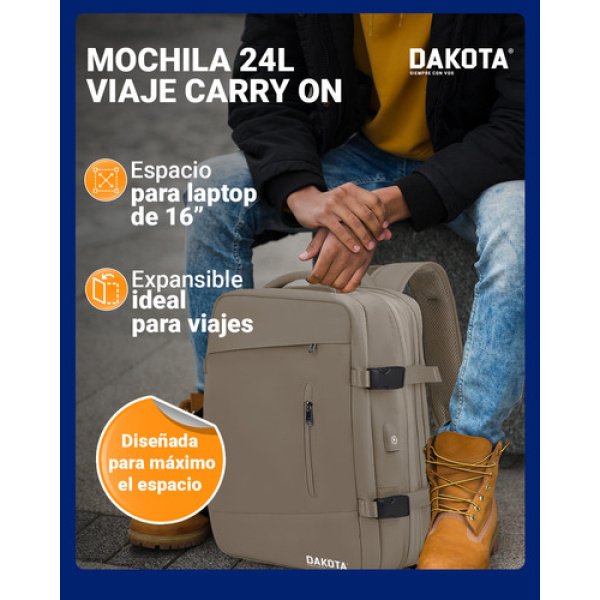 Mochila Viaje Carry On 24l Monobag Outdoor Modelo Mg Color Marrón Claro Lisa 24 L - Imagen 4