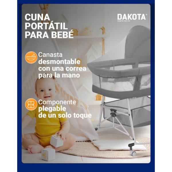 Cuna Mecedora Desmontable Dakota Mosquitero Multifunción Color Gris - Imagen 4