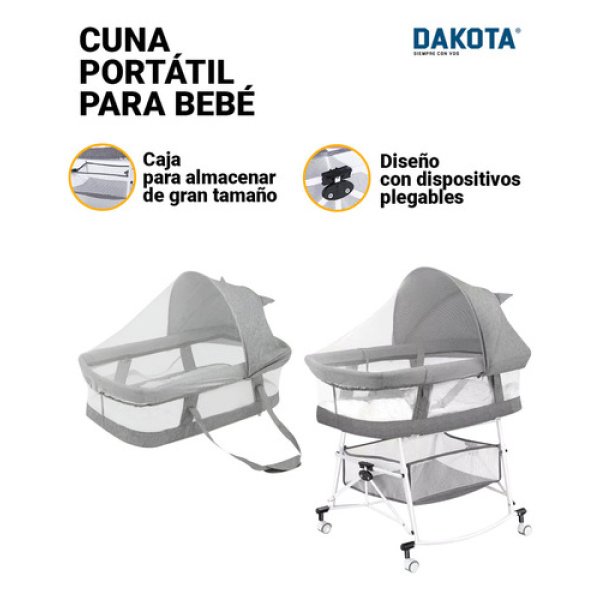 Cuna Mecedora Desmontable Dakota Mosquitero Multifunción Color Gris - Imagen 5