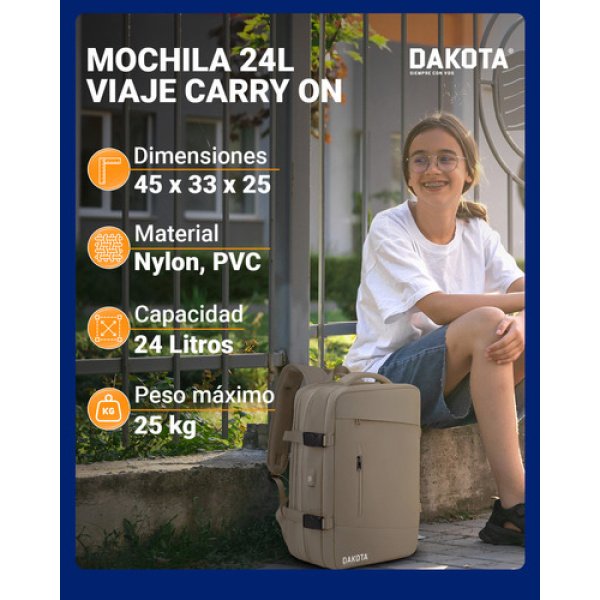 Mochila Viaje Carry On 24l Monobag Outdoor Modelo Mg Color Marrón Claro Lisa 24 L - Imagen 3
