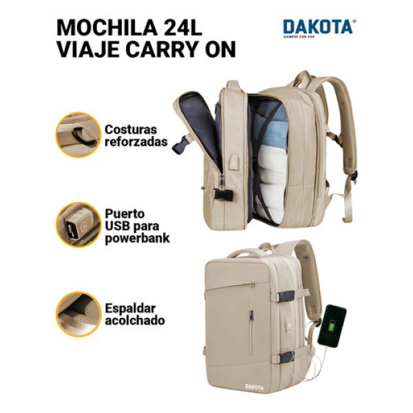 Mochila Viaje Carry On 24l Monobag Outdoor Modelo Mg Color Marrón Claro Lisa 24 L - Imagen 5