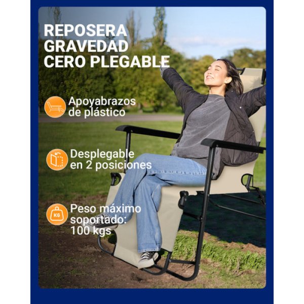 Reposera Gravedad Cero Plegable Reforzada Dakota Soft150 Color Blanco - Imagen 3