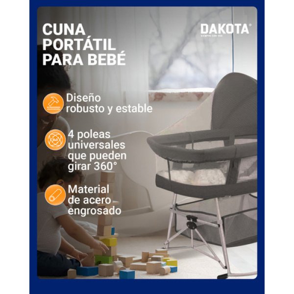 Cuna Mecedora Desmontable Dakota Mosquitero Multifunción Color Gris - Imagen 6