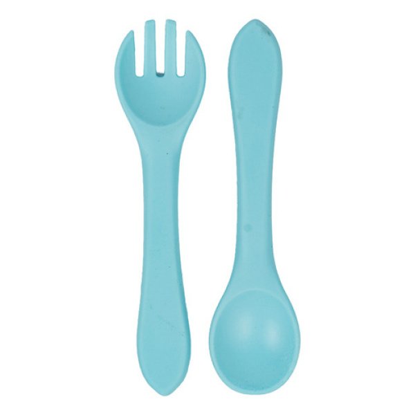 Set Plato Cubiertos Babero Silicona Dakota Completo 5 Piezas Color Celeste - Imagen 2